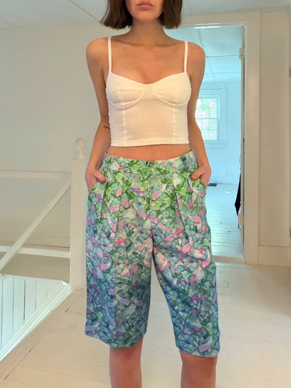 Sportmax SS12 Floral Pleated Bermuda Shorts in Azure NWT